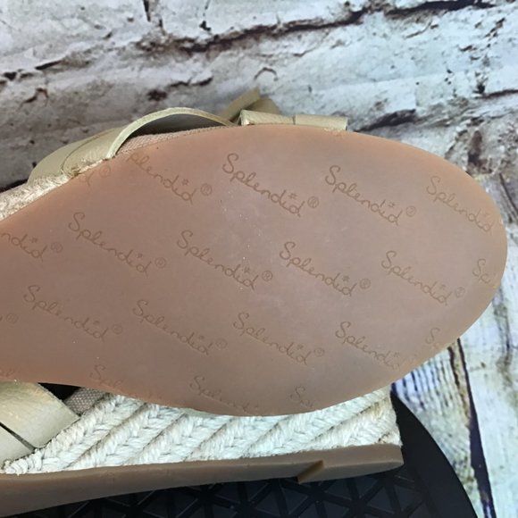 Splendid Womens Beige Woven Leather Open Toe Ankle Strap Jute Wedge Sandals 9 M - Picture 7 of 9